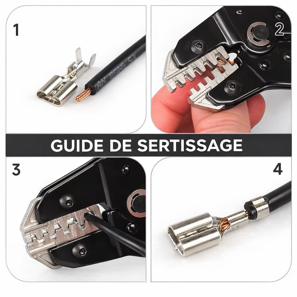 Pince à sertir professionnelle – Connecteurs & cosses électriques